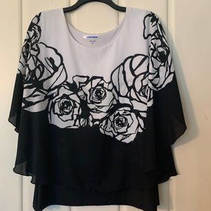 Nygard Black/White Floral Layered Top - 2X